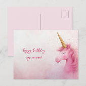 Carte Postale Unicorne rose Anniversaire (Devant / Derrière)