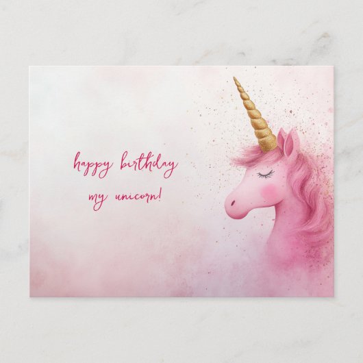 Carte Postale Unicorne rose Anniversaire (Devant)