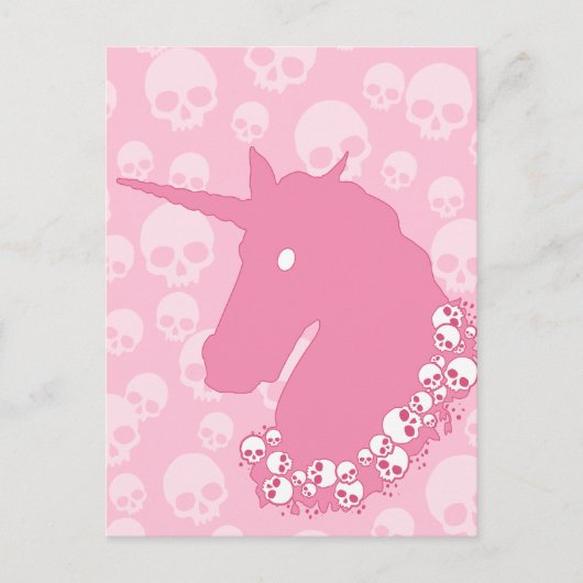 Carte Postale Unicorne rose avec crâne (Devant)