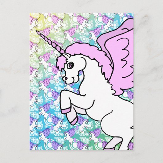 Carte Postale Unicorne rose et blanc (Devant)