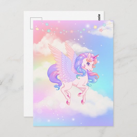 Carte Postale Unicorne rose violet (Devant / Derrière)