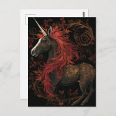 Carte Postale Unicorne rouge or noir (Devant / Derrière)