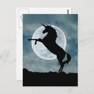 Carte Postale Unicorne Silhouette Pleine lune Ciel nocturne