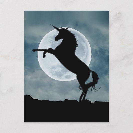 Carte Postale Unicorne Silhouette Pleine lune Ciel nocturne (Devant)