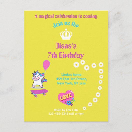 Carte Postale Unicorne sur skateboard avec légendes personnalisé (Devant)