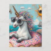 Carte Postale Unicorne sur un flotteur de beignes (Devant)