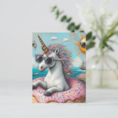 Carte Postale Unicorne sur un flotteur de beignes (Debout devant)