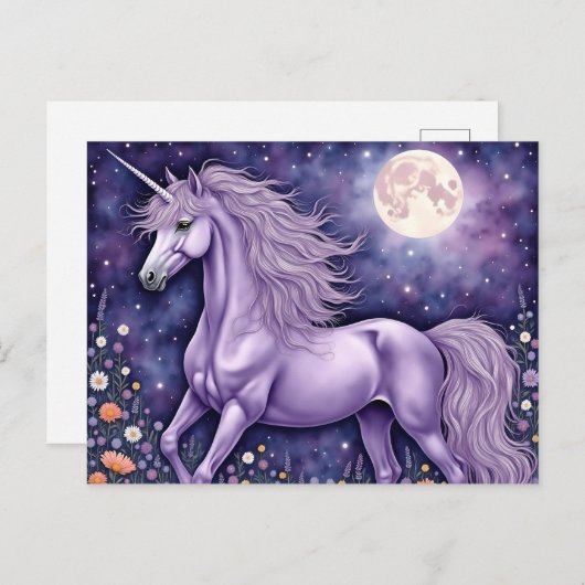 Carte Postale Unicorne violette (Devant / Derrière)
