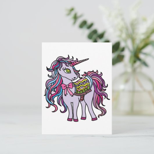 Carte Postale Unicorne violette (Debout devant)