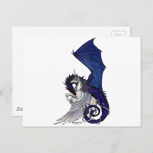 Carte Postale Unicorne WINGED et Dragon (Devant / Derrière)