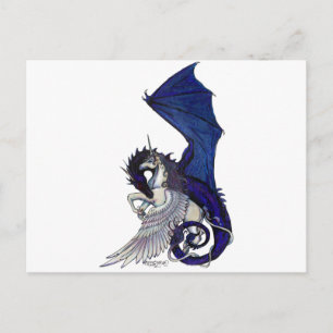 Carte Postale Unicorne WINGED et Dragon