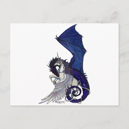 Carte Postale Unicorne WINGED et Dragon (Devant)