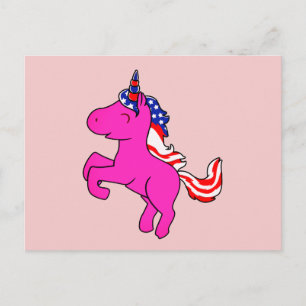 Carte Postale Unicorne Yarrow Pink Patriotic USA Drapeau Mane Ar