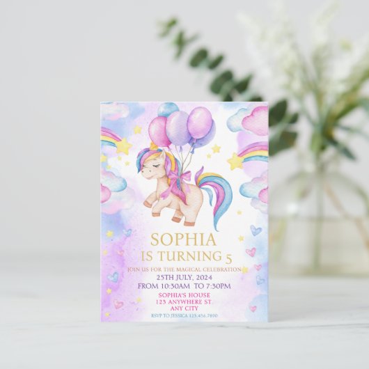 Carte Postale Unicornes magiques Purple Aquarelle fête d'anniver (Debout devant)