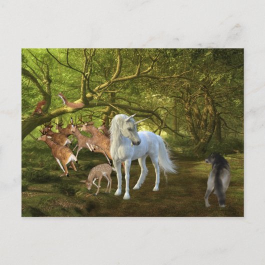 Carte Postale Unicorns Forest Defender Deer Wolf (Devant)