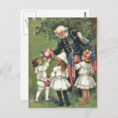 Carte Postale Union du drapeau américain Vétéran Bouquet Fleurs (Devant / Derrière)