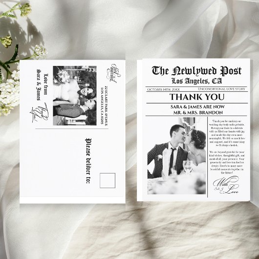 Carte postale unique Mariage journal Merci