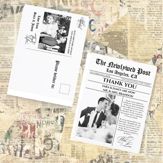 Carte postale unique Mariage journal Merci