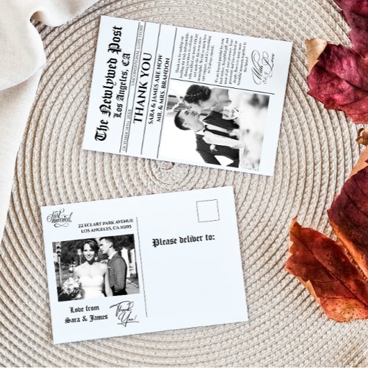 Carte postale unique Mariage journal Merci