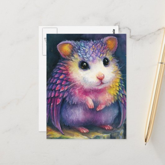 Carte Postale Unique Pink Hamster Dragon (Devant/Arrière en situation)