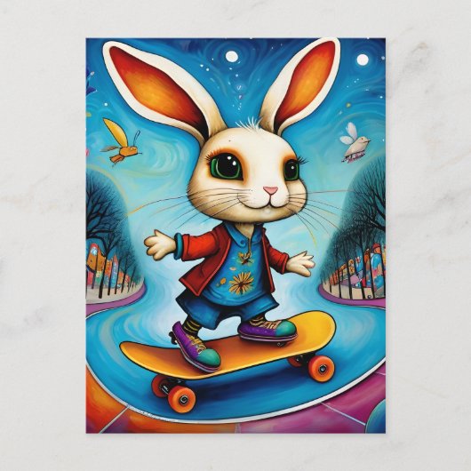 Carte Postale Unique Rabbit Skateboarding (Devant)