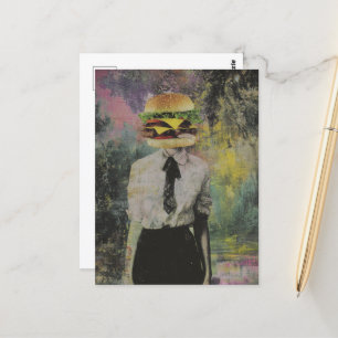 Carte Postale Unique Surreal Cheeseburger Femme Mixte Média