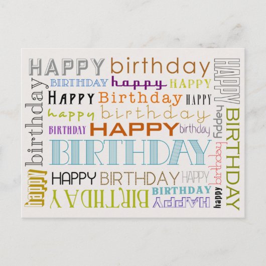 Carte postale Unisex Happy Birthday Typography (Devant)