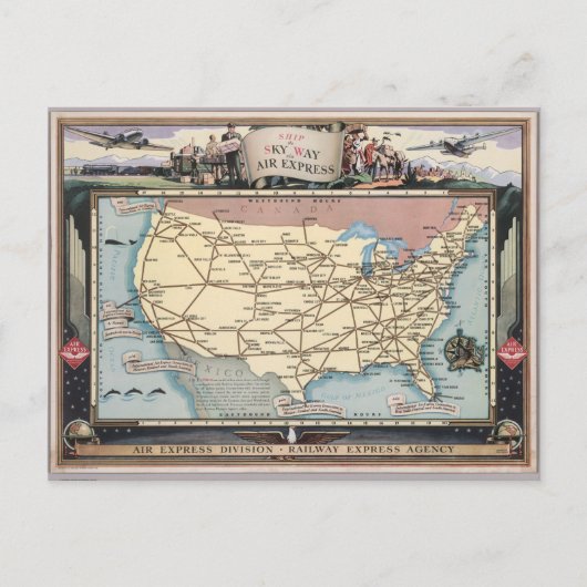 Carte Postale United States Map Ship the Skyway via Air Express (Devant)