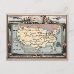 Carte Postale United States Map Ship the Skyway via Air Express