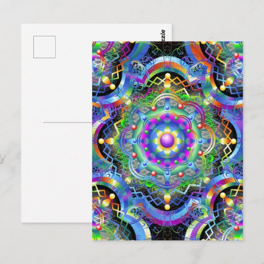 Carte Postale Univers Mandala Couleurs Psychédéliques (Devant / Derrière)