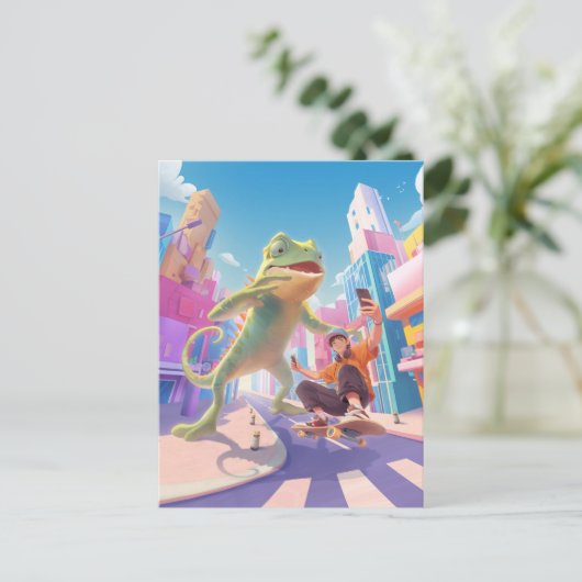 Carte Postale Urban Glide : Skateur Caméléon Géant Selfie (Debout devant)