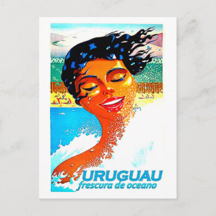 Carte Postale Uruguay, femme nageant dans l'eau, illustration