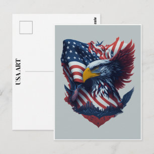 Carte Postale USA Art Eagle Rouge Blanc Bleu Liberté Patriotisme