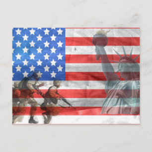 Carte Postale USA Drapeau Lady Liberty et soldats