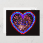 Carte Postale USA Electric Heart Fireworks Design (Devant / Derrière)