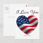 Carte Postale USA Flag Heart Je t'aime (Devant / Derrière)