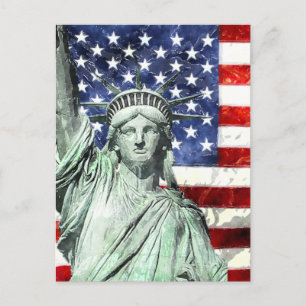 CARTE POSTALE USA FLAG & LIBERTY