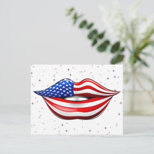 Carte Postale USA Flag Lipstick on Smiling Lips Postcard (Debout devant)