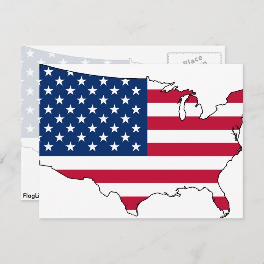 Carte Postale Usa Map, drapeau des États-Unis (Devant / Derrière)