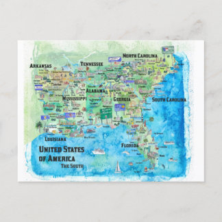 Carte Postale USA Southern States Travel Map Floride
