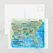 Carte Postale USA Southern States Travel Map Floride (Devant / Derrière)