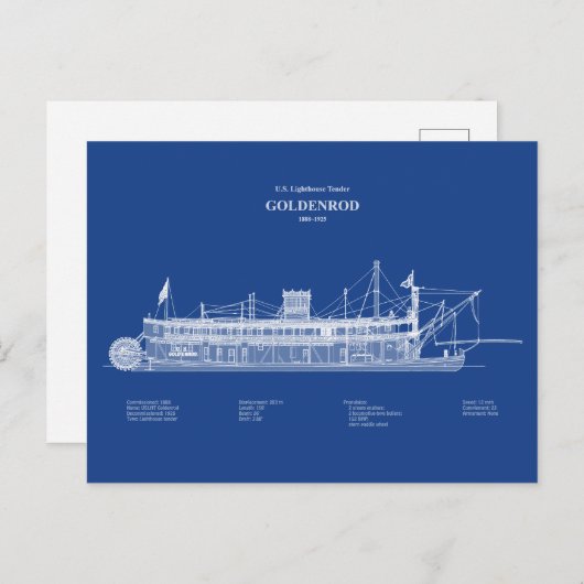 Carte Postale USCG Lighthouse Tender Goldenrod - ABD (Devant / Derrière)