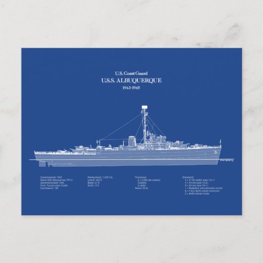 Carte Postale USCG USS Albuquerque PF-7 - ABD (Devant)
