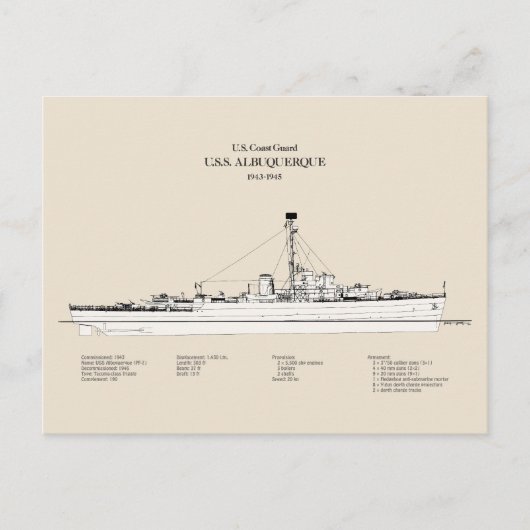 Carte Postale USCG USS Albuquerque PF-7 - SBD (Devant)