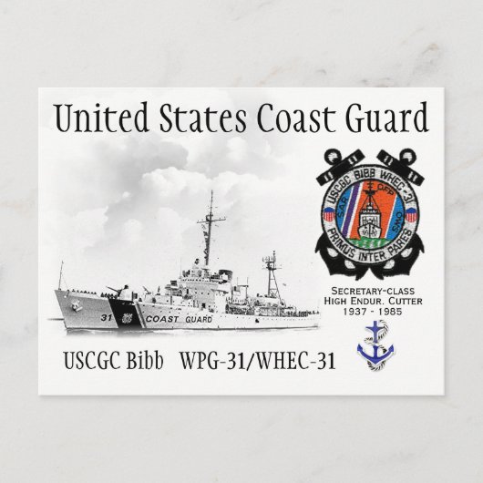 CARTE POSTALE USCGC BIBB WPG-31/WHEC-31 CUTTER (Devant)