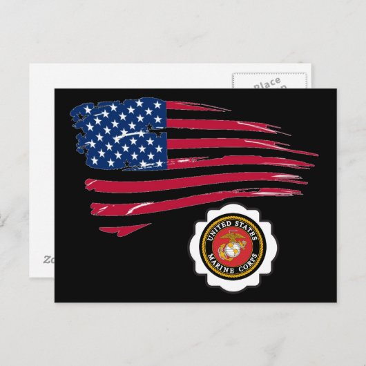 Carte Postale USMC Emblem et US Flag (Devant / Derrière)