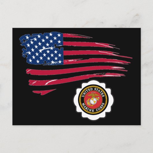 Carte Postale USMC Emblem et US Flag (Devant)