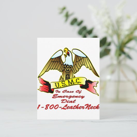 Carte Postale USMC En Coque D'Urgence Composez 1-800-Cou En Cuir (Debout devant)