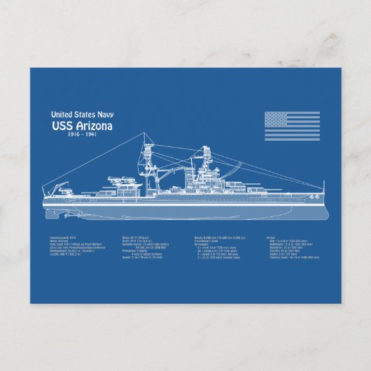 Carte Postale USS Arizona - Plan de plan d'expédition ABD (Devant)