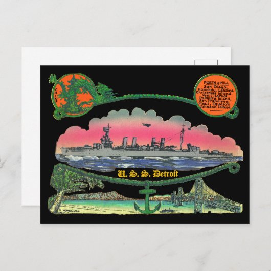 Carte postale USS Detroit CL-8 (Devant / Derrière)